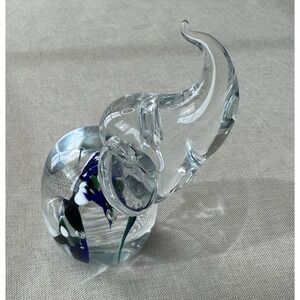 Vintage Art Glass Elephant Paperweight Blue Green Controlled‎ Bubbles Taiwan